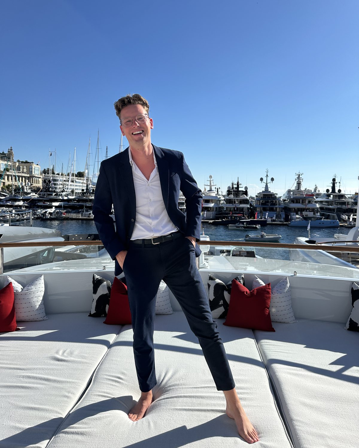 Jochem Eenkhoorn, founder of Yacht Charter 101, on the aft deck of a superyacht